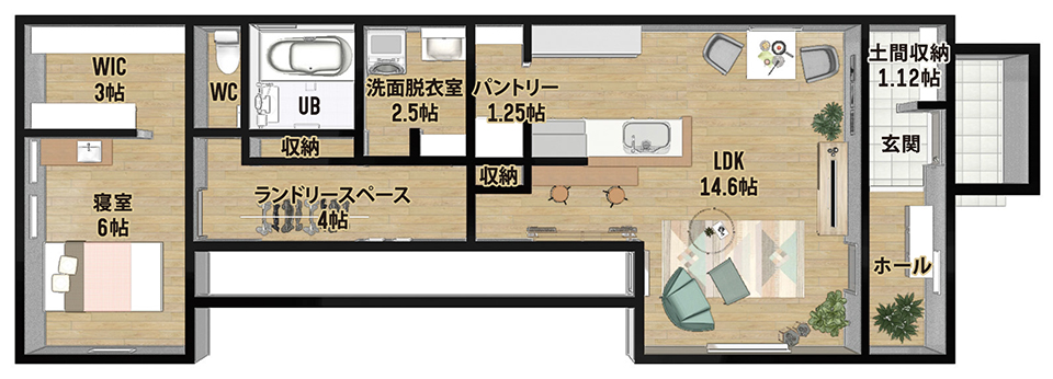 20坪1LDKコの字型平家