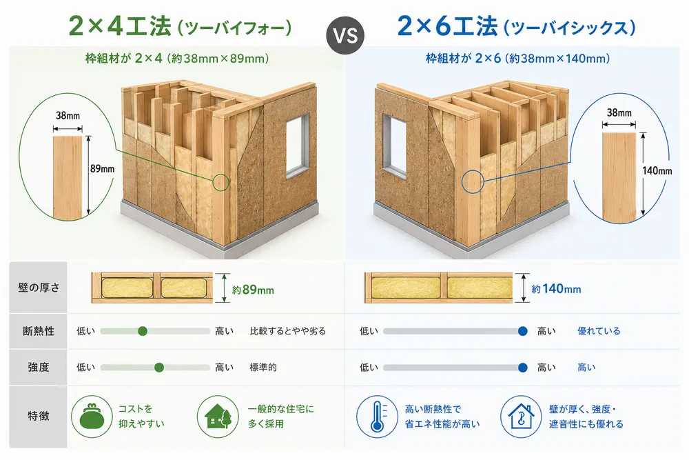 ツーバイフォーとツーバイシックスの違い