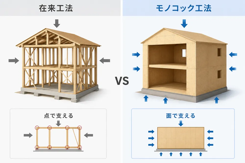 在来工法とモノコック工法の違い