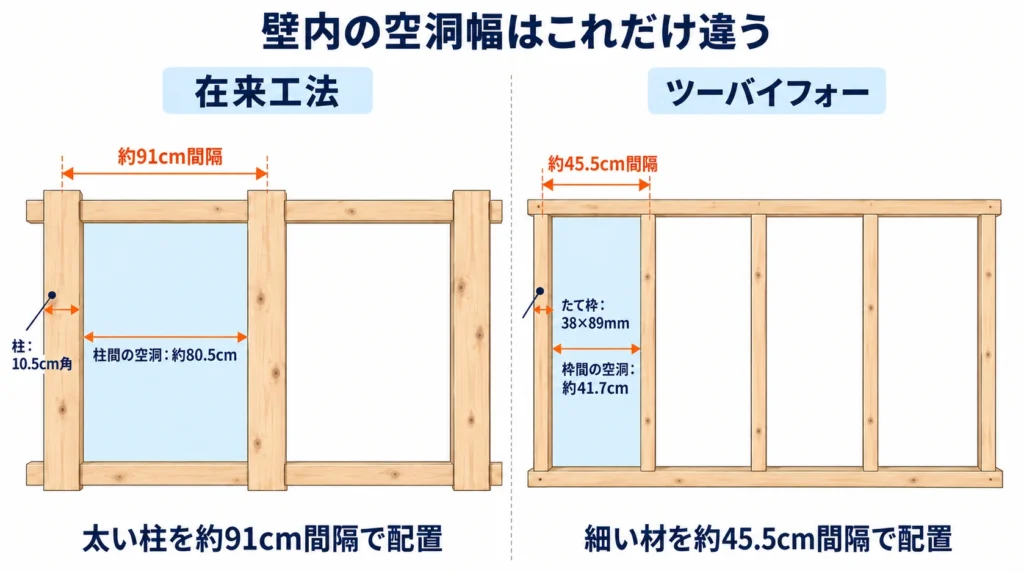 在来 ツーバイ 壁の中